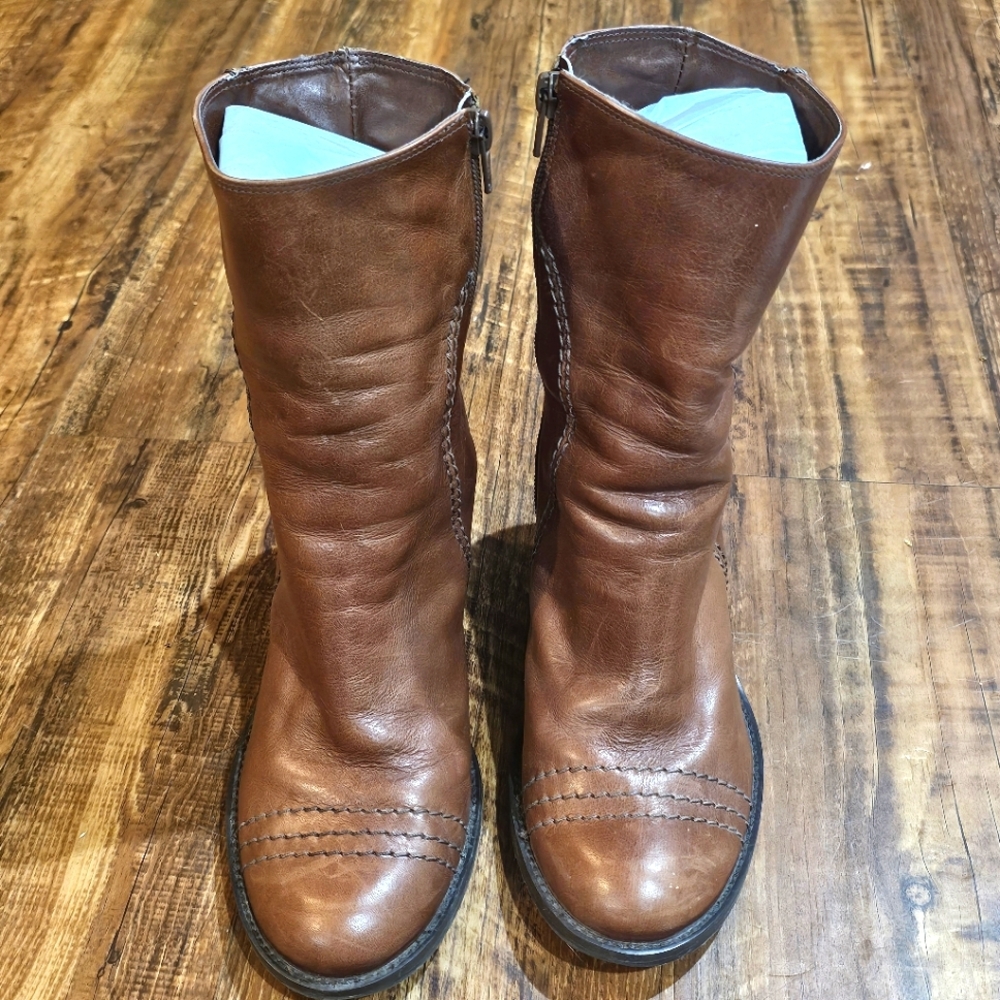 Gianni Bini High Heeled Ankle Brown‎ Leather Boots Size 8M Western Booties Boho